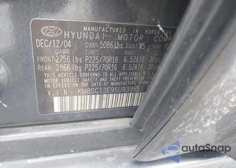 2005 Hyundai Santa Fe Gls/Lx from USA, damaged, VIN KM8SC13E95U939981